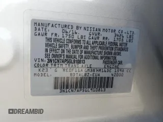 2016 Nissan Versa SV with VIN 3N1CN7AP5GL910813, listed as a Copart auction lot 61952495 with 58,542 mi miles and Salvage title. Bid and sale history available at DreamBid. Image 12.