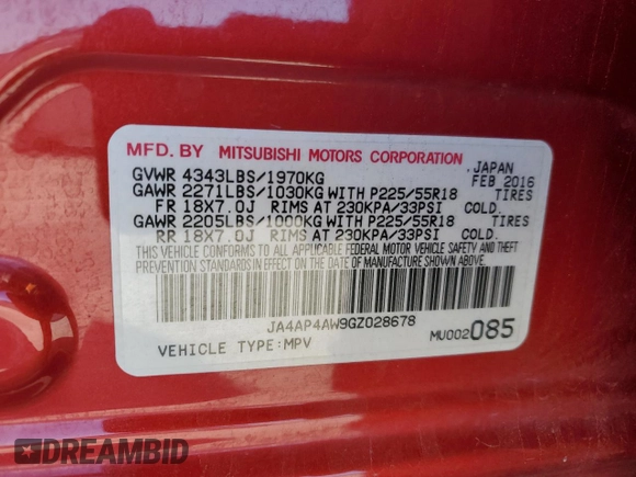 2016 Mitsubishi Outlander Sport 2.4 SEL with VIN JA4AP4AW9GZ028678, listed as a Copart auction lot 70271894 with 109,277 mi miles and Salvage Title. Bid and sale history available at carsss.com. Image 12.