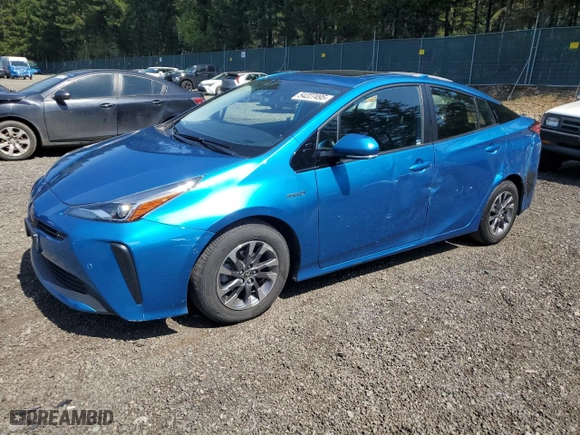 2019 Toyota Prius L Eco with VIN JTDKARFU4K3100057, listed as a Copart auction lot 54227495 with 53,525 mi miles and Salvage Title. Bid and sale history available at carsss.com. Image 1.