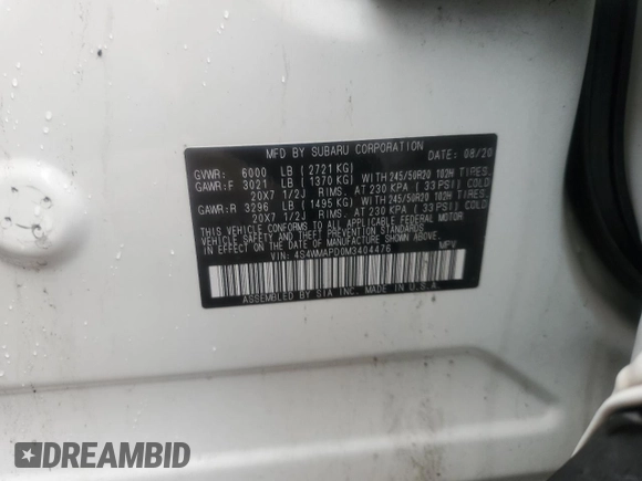 2021 Subaru Ascent Limited with VIN 4S4WMAPD0M3404476, listed as a Copart auction lot 57942705 with Not provided miles and Salvage title. Bid and sale history available at DreamBid. Image 13.