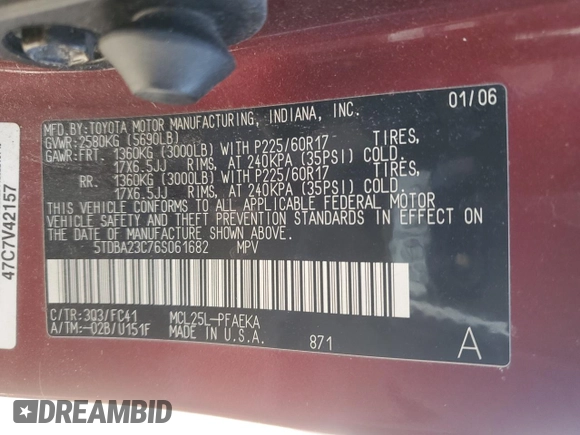 2006 Toyota Sienna LE with VIN 5TDBA23C76S061682, listed as a Copart auction lot 48482965 with 186,204 mi miles and Clean Title. Bid and sale history available at carsss.com. Image 13.