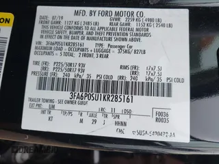 2019 Ford Fusion Titanium with VIN 3FA6P0SU1KR285161, listed as a IAAI auction lot 42092870 with 62,437 mi miles and . Bid and sale history available at DreamBid. Image 9.