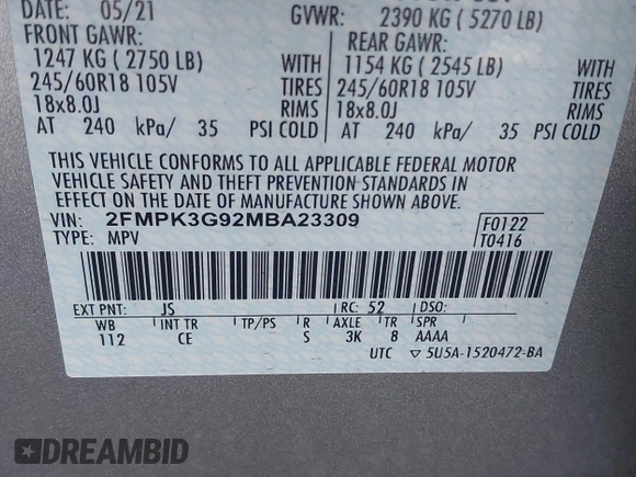 2021 Ford Edge SE z VIN 2FMPK3G92MBA23309, wystawiony jako IAAI lot #41586140 z przebiegiem 23 593 mil mil oraz . Historia ofert i sprzedaży dostępna na DreamBid. Obrazek 9.