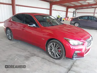 2018 Infiniti Q50 RED SPORT 400 with VIN JN1FV7AR6JM481502, listed as a IAAI auction lot 41622523 with 74,097 mi miles. Bid and sale history available at carsss.com. Image 1.