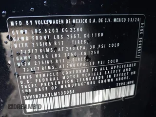 2020 Volkswagen Tiguan S z VIN 3VV1B7AX7LM133084, wystawiony jako IAAI lot #42597631 z przebiegiem 84 415 mil mil oraz . Historia ofert i sprzedaży dostępna na DreamBid. Obrazek 9.