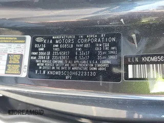 2017 Kia Sedona LX z VIN KNDMB5C10H6223130, wystawiony jako IAAI lot #41332857 z przebiegiem 114 154 mil mil oraz . Historia ofert i sprzedaży dostępna na DreamBid. Obrazek 9.