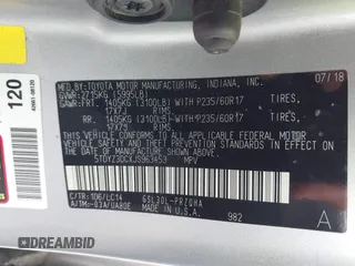 2018 Toyota Sienna XLE Auto Access Seat с VIN 5TDYZ3DCXJS963453, выставлен на аукционе IAAI как лот 42131708 с пробегом 71 891 миль миль и . История ставок и продаж доступна на DreamBid. Изображение 9.