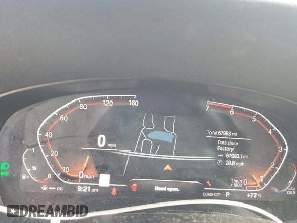 2021 BMW 5 Series 530i xDrive with VIN WBA13BJ02MCF32215, listed as a Copart auction lot 55779575 with 67,983 mi miles and Salvage title. Bid and sale history available at DreamBid. Image 9.