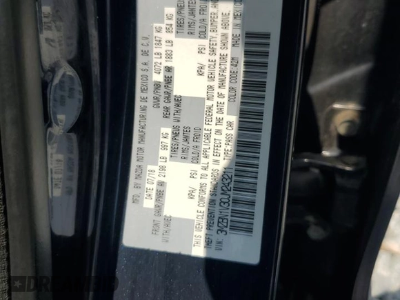 2018 Mazda 3 Touring z VIN 3MZBN1V30JM243211, wystawiony jako Copart lot #58324975 z przebiegiem 86 030 mil mil oraz Szkoda całkowita • Salvage title. Historia ofert i sprzedaży dostępna na DreamBid. Obrazek 12.