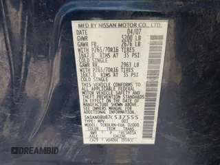 2007 Nissan Xterra SE z VIN 5N1AN08U87C537555, wystawiony jako IAAI lot #41976890 z przebiegiem 146 627 mil mil oraz . Historia ofert i sprzedaży dostępna na DreamBid. Obrazek 9.