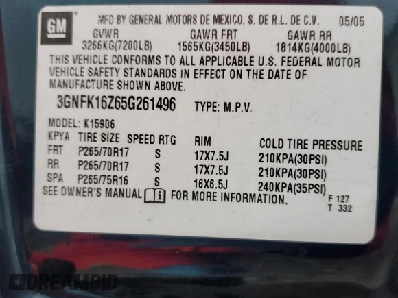 2005 Chevrolet Suburban LS with VIN 3GNFK16Z65G261496, listed as a Copart auction lot 80455624 with 139,102 mi miles and Salvage Title. Bid and sale history available at carsss.com. Image 13.