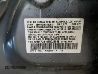 2007 Honda Pilot LX z VIN 5FNYF28107B025518, wystawiony jako Copart lot #58331775 z przebiegiem 130 641 mil mil oraz Nie do naprawy • Non repairable. Historia ofert i sprzedaży dostępna na DreamBid. Obrazek 13.