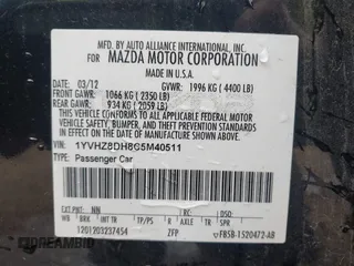 2012 Mazda Mazda6 i Touring with VIN 1YVHZ8DH8C5M40511, listed as a IAAI auction lot 42026383 with 234,922 mi miles. Bid and sale history available at carsss.com. Image 9.