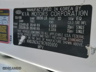 2019 Kia Soul with VIN KNDJN2A27K7695900, listed as a Copart auction lot 54440225 with 86,254 mi miles and Clean Title. Bid and sale history available at carsss.com. Image 12.