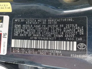 2016 Toyota Camry XLE with VIN 4T1BF1FK4GU614277, listed as a IAAI auction lot 41775707 with 154,237 mi miles. Bid and sale history available at carsss.com. Image 9.