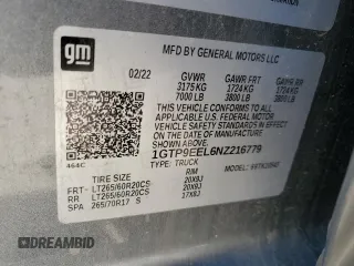 2022 GMC Sierra 1500 Limited AT4 with VIN 1GTP9EEL6NZ216779, listed as a Copart auction lot 45653445 with 60,995 mi miles and Salvage Title. Bid and sale history available at carsss.com. Image 12.