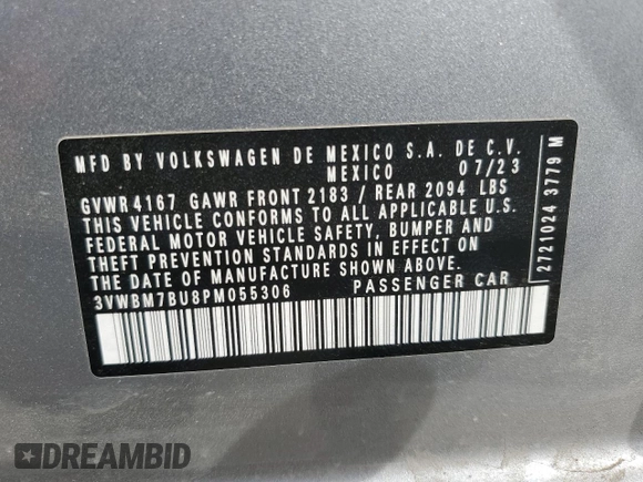 2023 Volkswagen Jetta Sport z VIN 3VWBM7BU8PM055306, wystawiony jako Copart lot #50166215 z przebiegiem 16 894 mil mil oraz Szkoda całkowita • Salvage title. Historia ofert i sprzedaży dostępna na DreamBid. Obrazek 14.