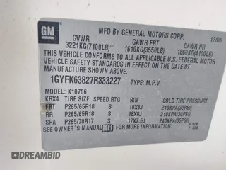 2007 Cadillac Escalade z VIN 1GYFK63827R333227, wystawiony jako IAAI lot #42253138 z przebiegiem 111 592 mil mil oraz . Historia ofert i sprzedaży dostępna na DreamBid. Obrazek 9.