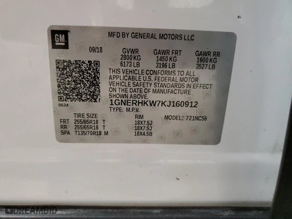 2019 Chevrolet Traverse LT Leather with VIN 1GNERHKW7KJ160912, listed as a Copart auction lot 45502425 with 103,649 mi miles and Salvage Title. Bid and sale history available at carsss.com. Image 16.
