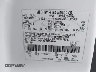 2007 Ford Escape XLT with VIN 1FMYU03197KB80133, listed as a IAAI auction lot 41084715 with 185,132 mi miles and . Bid and sale history available at DreamBid. Image 9.