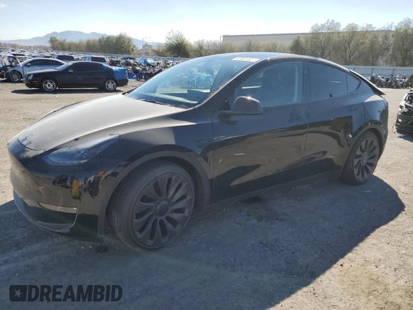 2023 Tesla Model Y Performance with VIN 7SAYGDEF7PF924355, listed as a Copart auction lot 47877055 with 64,663 mi miles and Salvage Title. Bid and sale history available at DreamBid. Image 1.