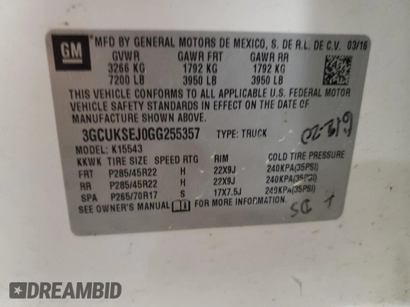 2016 Chevrolet Silverado 1500 LTZ with VIN 3GCUKSEJ0GG255357, listed as a Copart auction lot 78987574 with 152,025 mi miles and Clean Title. Bid and sale history available at DreamBid. Image 14.