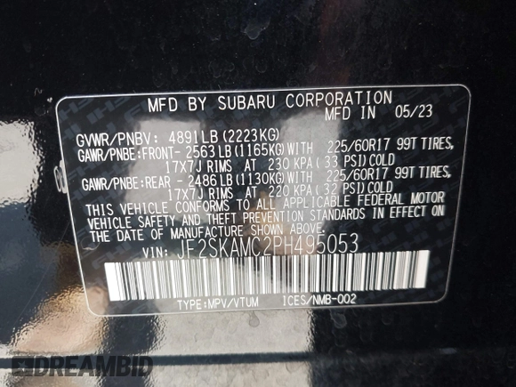 2023 Subaru Forester Wilderness with VIN JF2SKAMC2PH495053, listed as a IAAI auction lot 42238649 with 18,494 mi miles and . Bid and sale history available at DreamBid. Image 9.