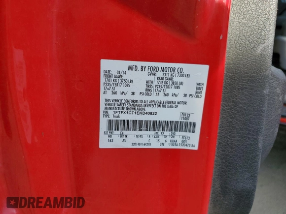 2014 Ford F-150 XL with VIN 1FTFX1CT1EKD40822, listed as a Copart auction lot 47235645 with 206,693 mi miles and Salvage Title. Bid and sale history available at carsss.com. Image 12.