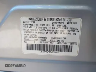 2015 Infiniti Q50 with VIN JN1BV7AP3FM335840, listed as a IAAI auction lot 38327905 with 100,276 mi miles. Bid and sale history available at carsss.com. Image 9.