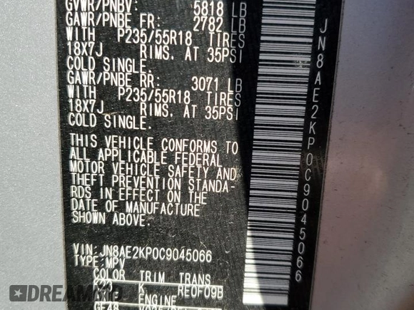 2012 Nissan Quest SL with VIN JN8AE2KP0C9045066, listed as a Copart auction lot 48028025 with 140,014 mi miles and Salvage Title. Bid and sale history available at carsss.com. Image 14.