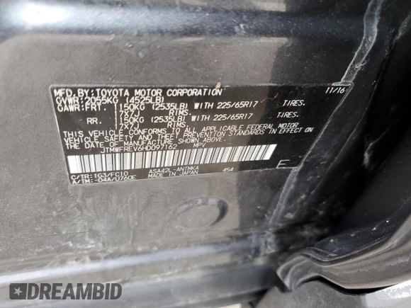 2017 Toyota RAV4 XLE with VIN JTMWFREV6HD097162, listed as a Copart auction lot 55791065 with Not Provided miles and Salvage Title. Bid and sale history available at DreamBid. Image 13.