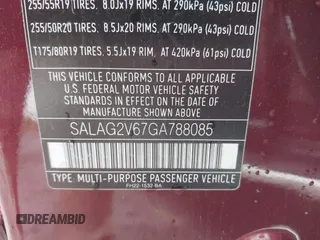 2016 Land Rover LR4 HSE with VIN SALAG2V67GA788085, listed as a IAAI auction lot 41752330 with 103,072 mi miles and . Bid and sale history available at DreamBid. Image 9.