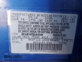 2013 Nissan Sentra SR with VIN 3N1AB7AP5DL610104, listed as a Copart auction lot 50370395 with 95,986 mi miles and Salvage Title. Bid and sale history available at DreamBid. Image 14.