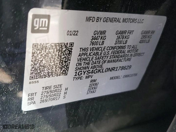 2022 Cadillac Escalade Sport Platinum with VIN 1GYS4GKL0NR178629, listed as a Copart auction lot 70124354 with 53,805 mi miles and Salvage Title. Bid and sale history available at carsss.com. Image 13.