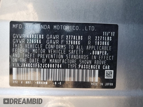 2018 Acura RLX Technology z VIN JH4KC1F52JC000704, wystawiony jako Copart lot #43264815 z przebiegiem Nie podano mil oraz Szkoda całkowita • Salvage title. Historia ofert i sprzedaży dostępna na DreamBid. Obrazek 13.