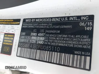 2015 Mercedes-Benz C 300 with VIN 55SWF4JB0FU085110, listed as a IAAI auction lot 41878764 with 115,326 mi miles and . Bid and sale history available at carsss.com. Image 9.