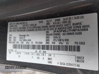 2017 Ford Fiesta SE with VIN 3FADP4EJ7HM163989, listed as a IAAI auction lot 41912798 with 81,827 mi miles. Bid and sale history available at carsss.com. Image 9.