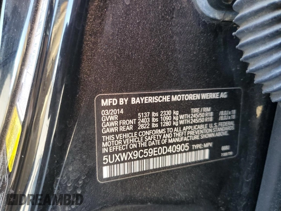 2014 BMW X3 xDrive28i z VIN 5UXWX9C59E0D40905, wystawiony jako Copart lot #57693135 z przebiegiem 133 152 mil mil oraz Szkoda całkowita • Salvage title. Historia ofert i sprzedaży dostępna na DreamBid. Obrazek 13.