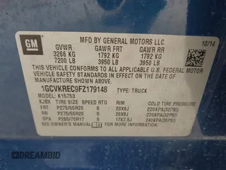 2015 Chevrolet Silverado 1500 LT with VIN 1GCVKREC9FZ179148, listed as a IAAI auction lot 41668536 with 103,853 mi miles and . Bid and sale history available at DreamBid. Image 9.