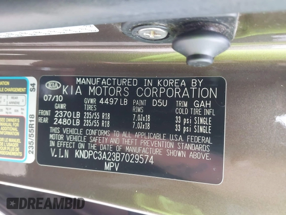 2011 Kia Sportage EX with VIN KNDPC3A23B7029574, listed as a IAAI auction lot 42168504 with 208,407 mi miles. Bid and sale history available at carsss.com. Image 9.