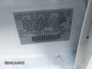 2013 Nissan Sentra S with VIN 3N1AB7AP2DL622579, listed as a IAAI auction lot 41202092 with 60,707 mi miles and . Bid and sale history available at DreamBid. Image 9.