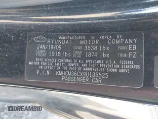 2009 Hyundai Accent GS with VIN KMHCM36CX9U135525, listed as a IAAI auction lot 42231137 with 142,118 mi miles and . Bid and sale history available at DreamBid. Image 9.