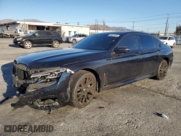 2021 BMW 7 Series 740i with VIN WBA7T2C01MCF72583, listed as a Copart auction lot 88601095 with 57,227 mi miles and Salvage title. Bid and sale history available at DreamBid. Image 1.