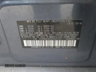 2016 Subaru Legacy Premium with VIN 4S3BNAC65G3044732, listed as a IAAI auction lot 42597737 with 245,436 mi miles and . Bid and sale history available at DreamBid. Image 9.