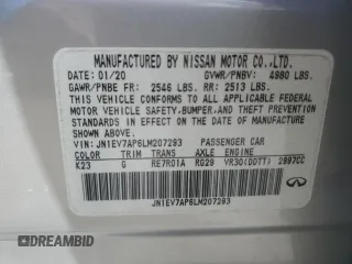 2020 Infiniti Q50 Pure with VIN JN1EV7AP6LM207293, listed as a Copart auction lot 60029065 with 43,872 mi miles and Salvage title. Bid and sale history available at DreamBid. Image 12.