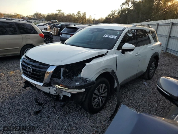 2024 Nissan Pathfinder SL with VIN 5N1DR3CA5RC213157, listed as a Copart auction lot 43481615 with 12,838 mi miles and Salvage Title. Bid and sale history available at carsss.com. Image 1.