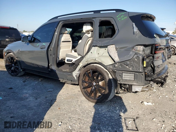2024 BMW X7 M60i with VIN 5UX33EM00R9V42847, listed as a Copart auction lot 46498875 with 6,310 mi miles and Salvage Title. Bid and sale history available at carsss.com. Image 2.