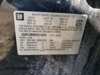 2015 GMC Terrain SLE with VIN 2GKFLVEK6F6210695, listed as a Copart auction lot 48562805 with 106,503 mi miles and Salvage Title. Bid and sale history available at DreamBid. Image 13.