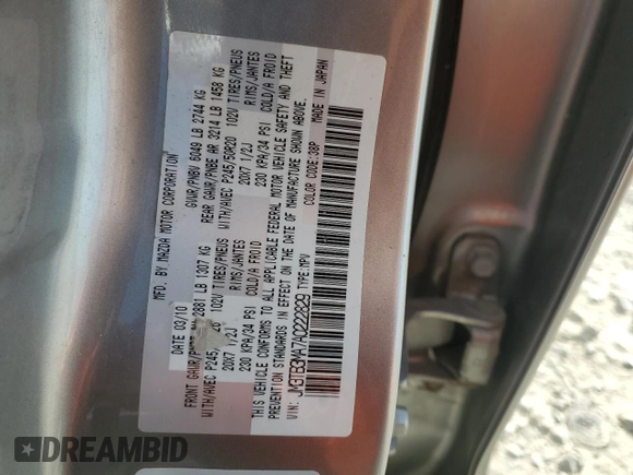 2010 Mazda CX-9 Grand Touring z VIN JM3TB3MA7A0222829, wystawiony jako Copart lot #70453194 z przebiegiem Nie podano mil oraz Nie do naprawy • Non repairable. Historia ofert i sprzedaży dostępna na DreamBid. Obrazek 15.