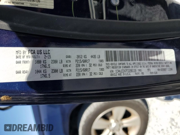 2015 Jeep Compass High Altitude Edition with VIN 1C4NJCEA7FD296139, listed as a Copart auction lot 50287945 with 65,900 mi miles and Salvage Title. Bid and sale history available at carsss.com. Image 15.